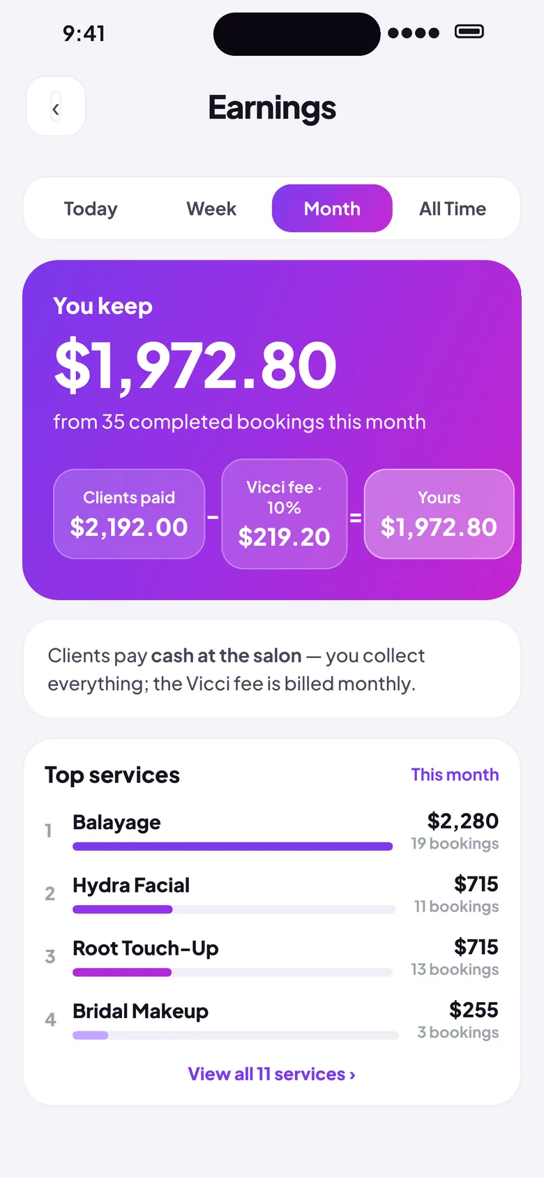 Earnings screen